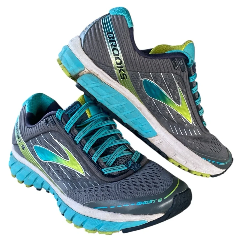 BROOKS Ghost 9 Grey Turquoise Running Athletic Sneakers 1202251B151 Women’s 8.5